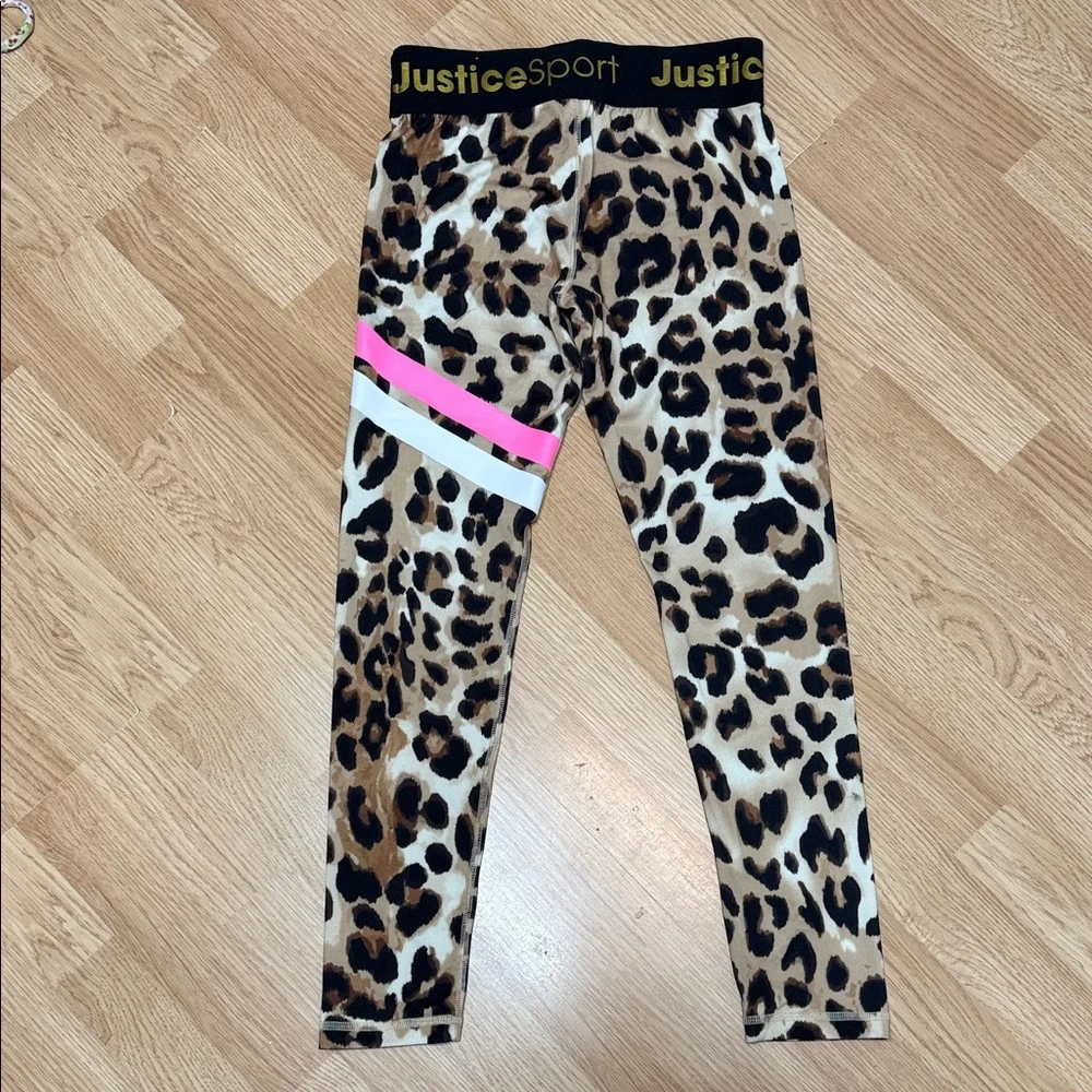Justice Sport Girls XL 16 18 Leopard Print Leggings Pink Stripe Athletic